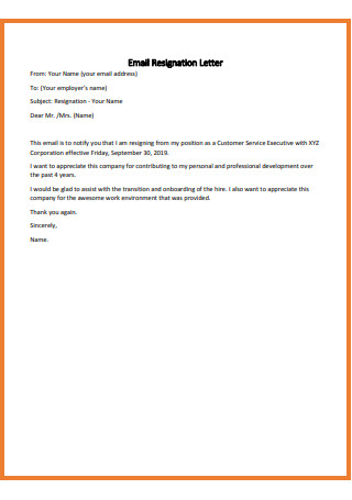 22 Sample Email Resignation Letters In Pdf Ms Word