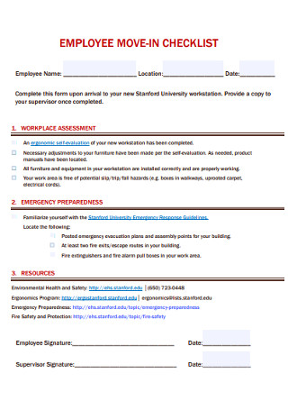 Employee Move in Checklist