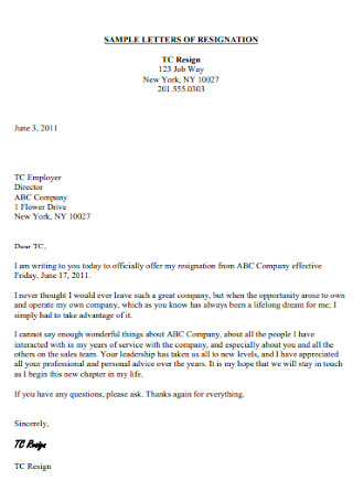 Employee Official Resignation Letter