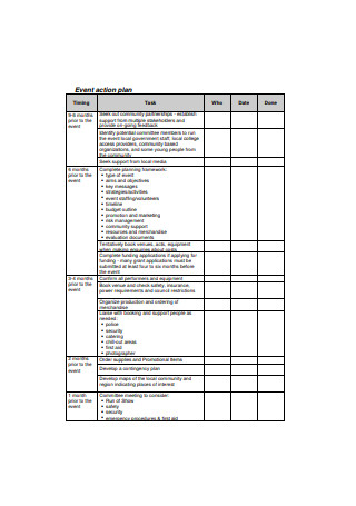 Event Action Plan Sample