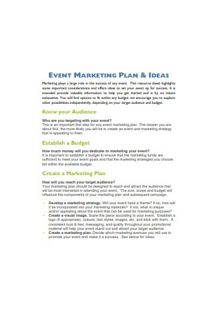 Event Marketing Plan and Ideas