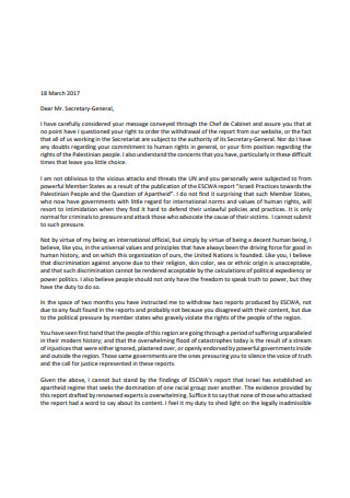 Executive Secretary Resignation Letter