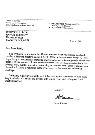 Faculty Member Resignation Letter