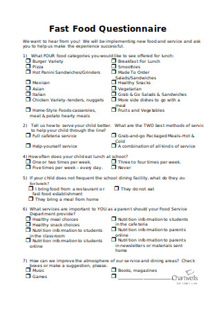 Fast Food Questionnaire