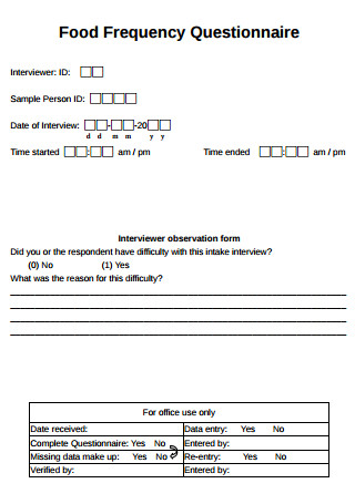 Food Frequency Questionnaires Form1