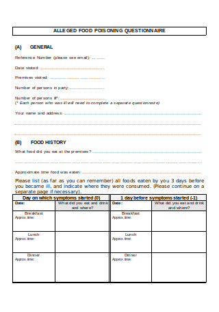 Food Poisoning Questionnaire