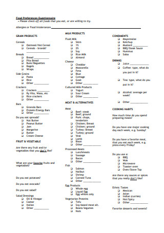 Food Preferences Questionnaire 