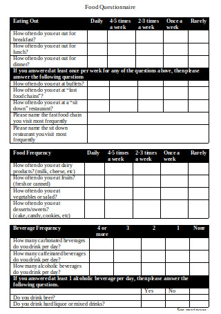 Food Questionnaire Format