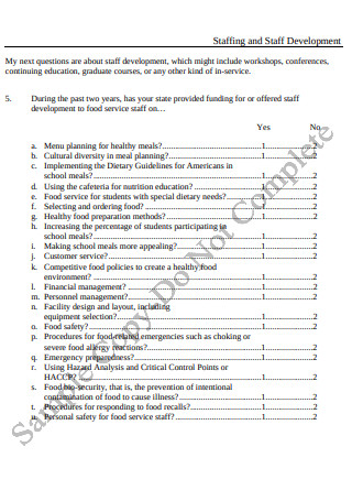 Food Service State Questionnaire