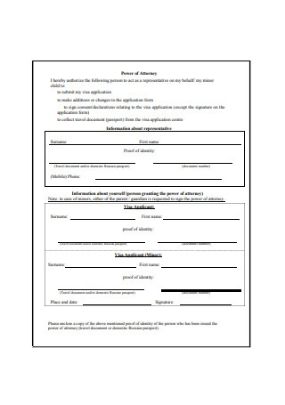 Form for Minor Child Power of Attorney