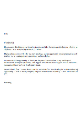 Formal Letter of Resignation