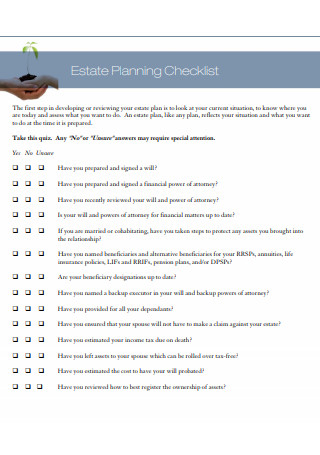Format of Estate Planning Checklist
