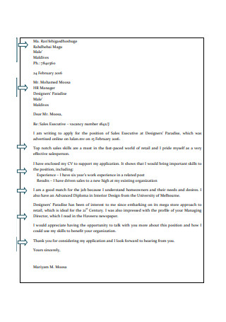 Format of Sales Executive Cover Letter