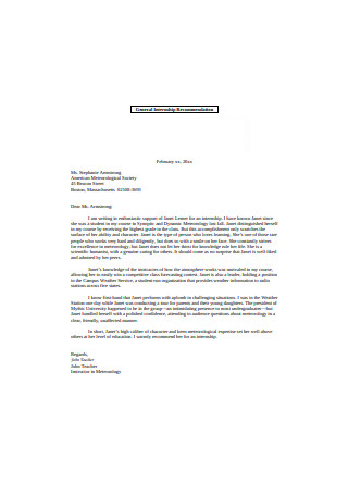 General Internship Recommendation Letter