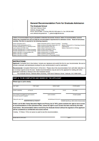 General Recommendation Letter Form for Graduate School
