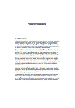 Graduate School Recommendation Letter Format