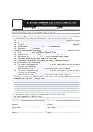 Inclusive Promissory Note Secured by Deed of Trust