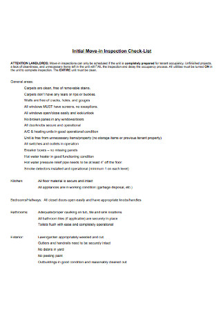 Initial Move in Inspection Checklist