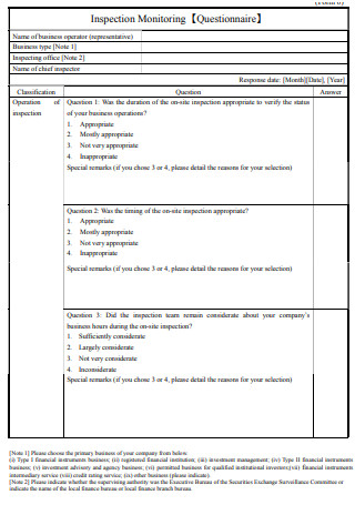 Inspection Monitoring Questionnaire