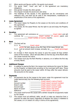 Lease Agreement for a House
