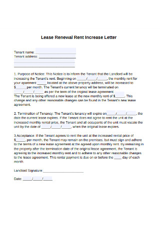 Lease Renewal Rent Increase Letter