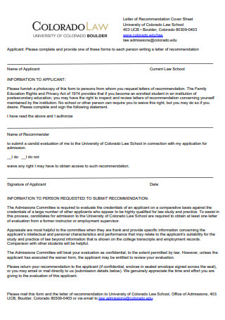 Letter of Recommendation Cover Sheet