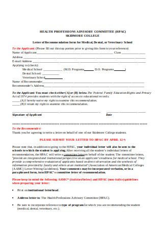Letter of Recommendation Form for Medical