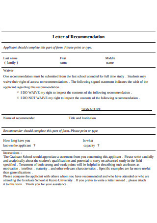 Letter of Recommendation for Graduate