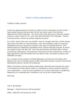 Letter of Recommendation for Position