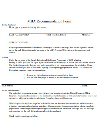 MBA Recommendation Form