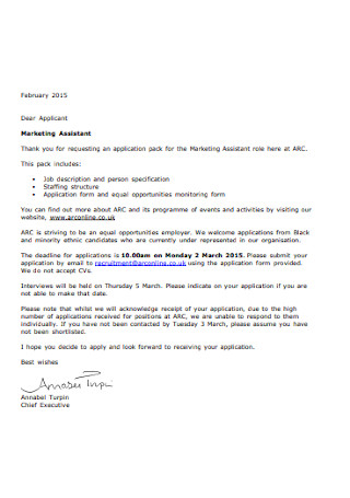 Marketing Assistant Applicant Letter