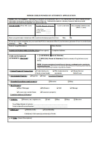 Minor Child Power of Attorney Application Form