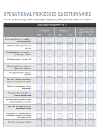Operational Processes Questionnaire