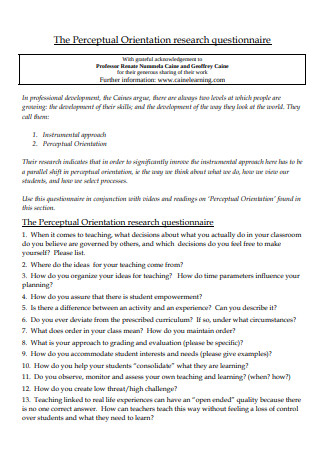 Orientation Research Questionnaire