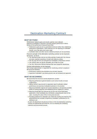 Performance of Destination Marketing Contract