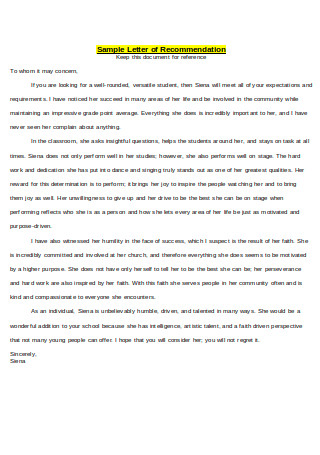 Personal Letter of Recommendation Sample