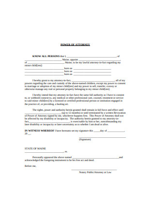 Power of Attorney Form for Minor Child