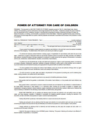 Power of Attorney for Care of Minor Children