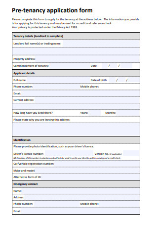 Pre Tenancy Application Form