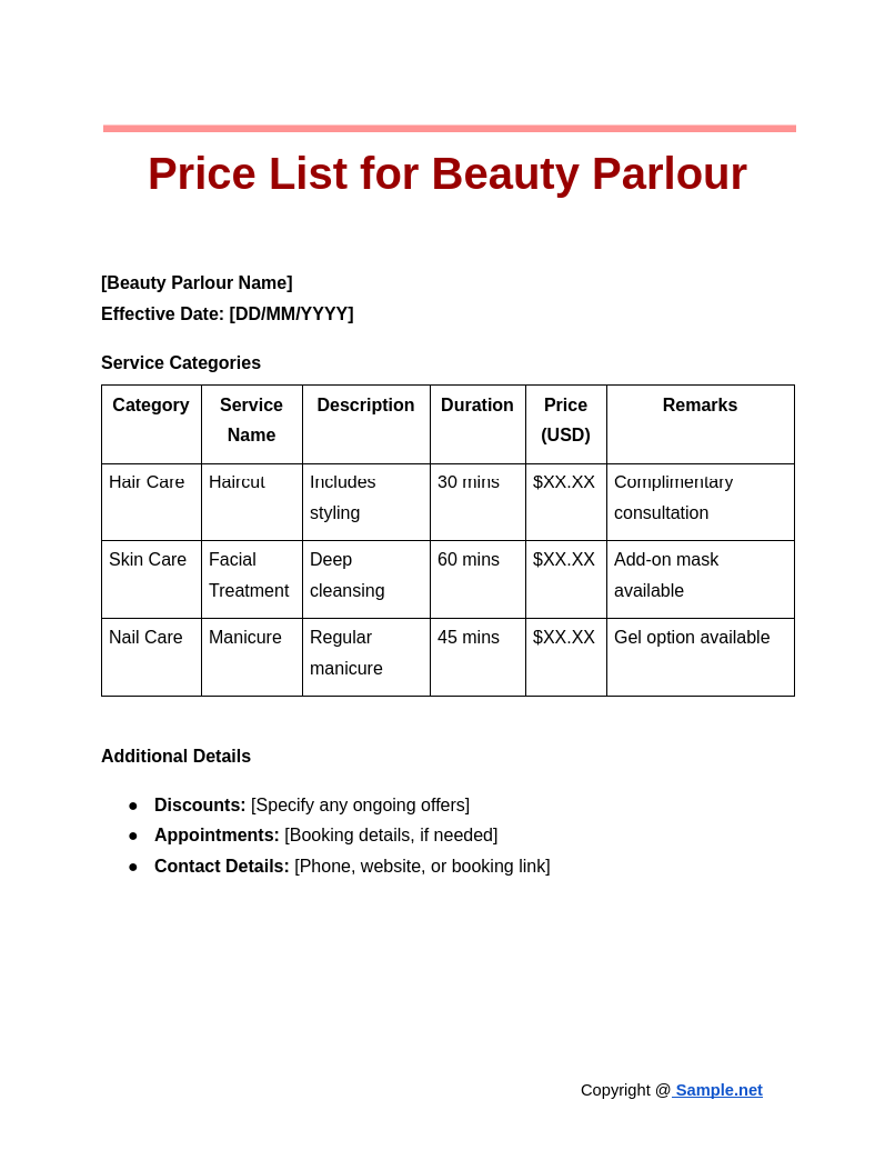 Price List for Beauty Parlour Google Docs 10 28 2024 10 45 AM