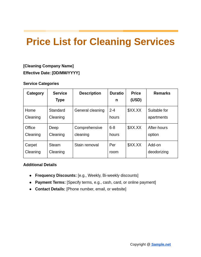 Price List for Cleaning Services Google Docs 10 28 2024 10 45 AM