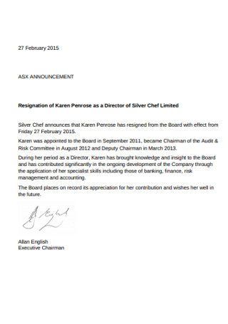 Printable Board Resignation Letter