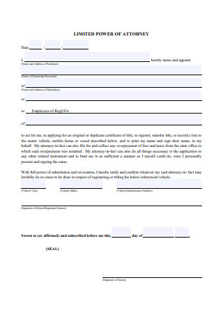 Printable Limited Power of Attorney