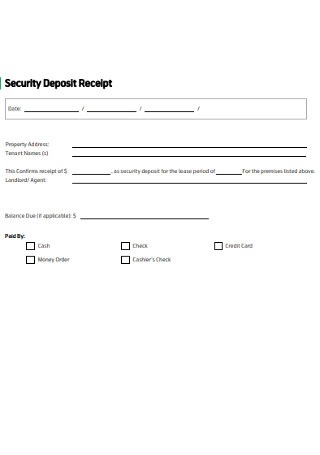 Printable Security Deposit Receipt