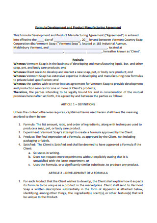Product Manufacturing Agreement