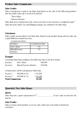 Product Sales Commission Plan