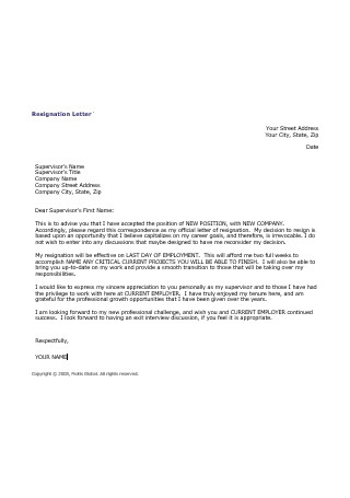Professional Letter of Resignation