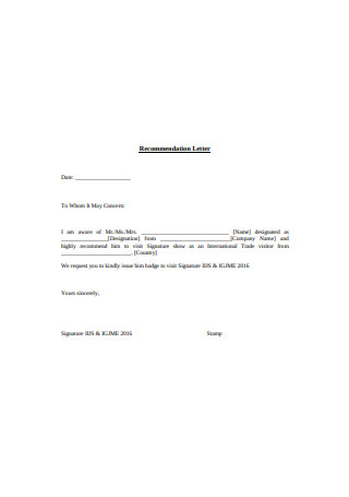 Professional Recommendation Letter