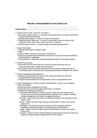 Project Management Plan Checklist