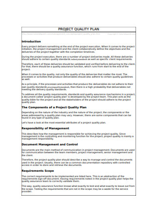 Project Quality Plan Sample